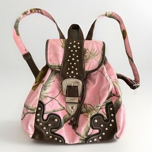 Realtree Pink Camo Backpack Western Buckle Studded Y2K Cowgirl Country Core Bag